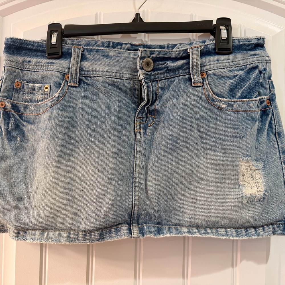 Denim Mini Skirt with Distressed Detail